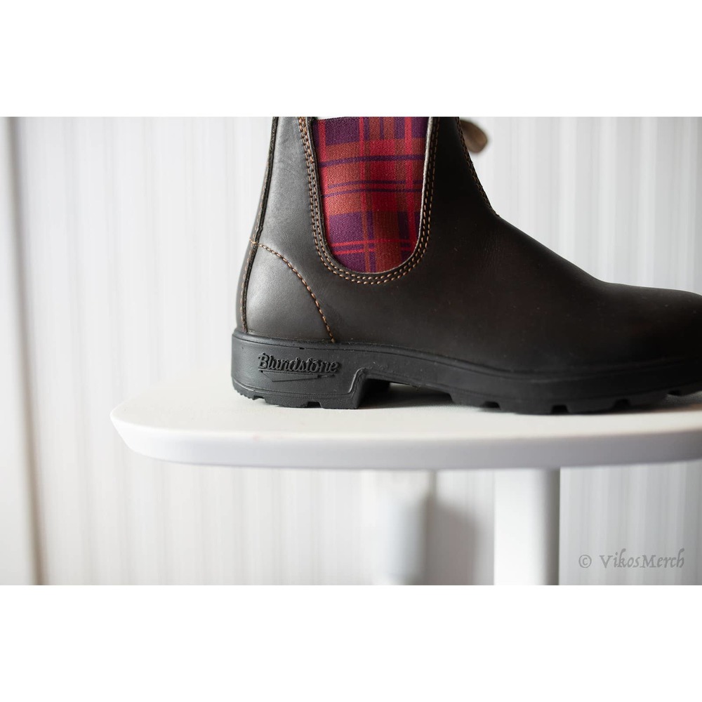Blundstone Original #2100 Brown Burgundy Tartan Elastic Boot Plaid 7 AU / 10 US - Picture 4 of 5